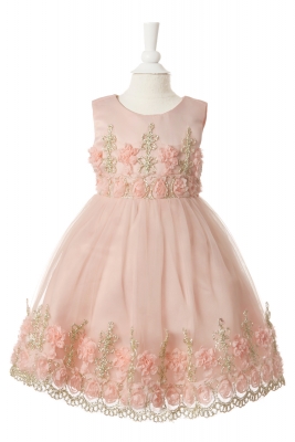 Girls Dress Style 10005 - Gorgeous Sleeveless Infant Dress with Floral Applique Details